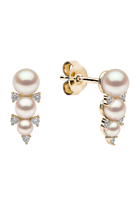 Sleek Stack Earrings, 18k Yellow Gold with Akoya Pearls & Diamonds